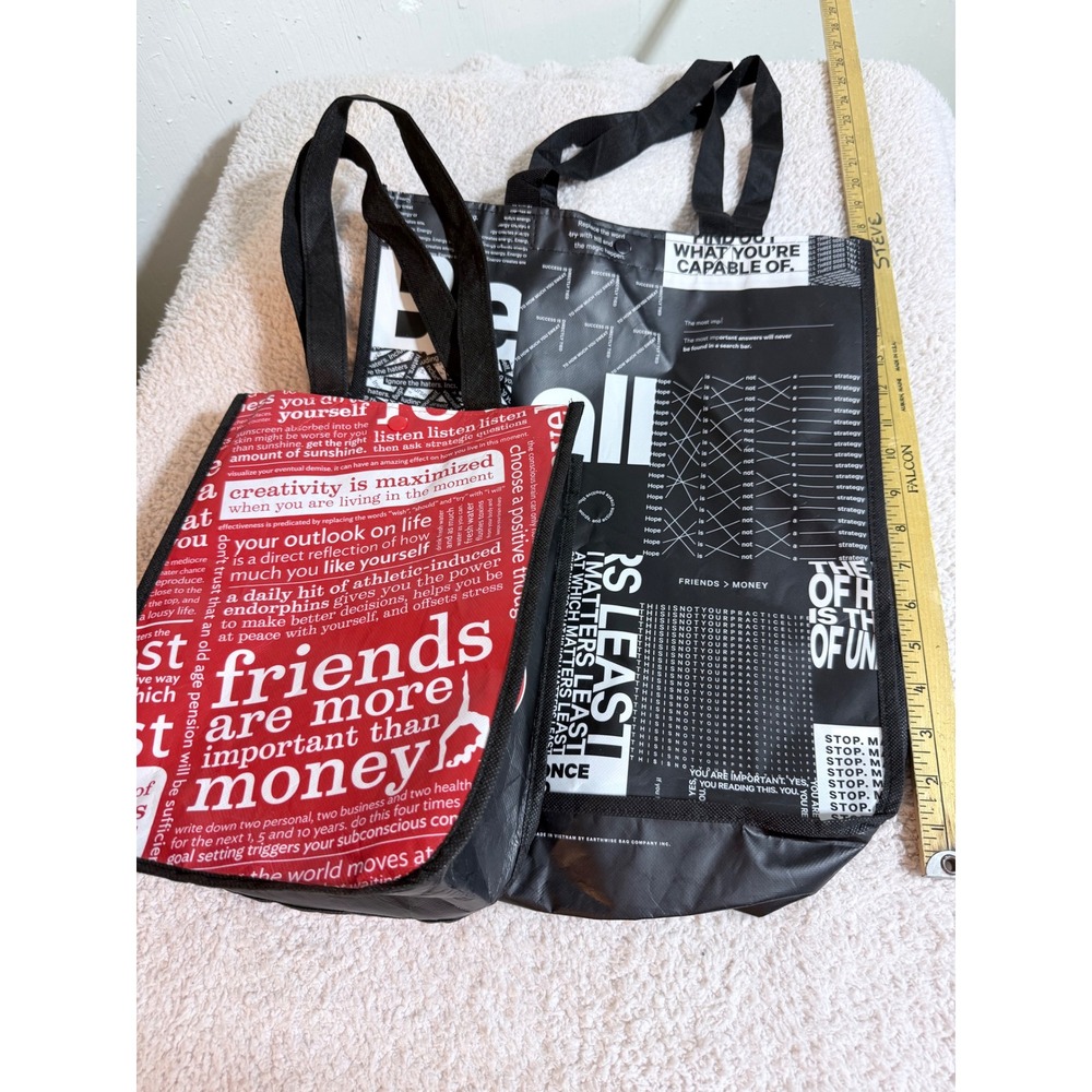 Lululemon Reusable Tote Bag Set 2pc Black Red Manifesto Shopping Gym Bags
